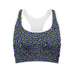 Purple And Green Leopard Pattern Print Women's Sports Bra