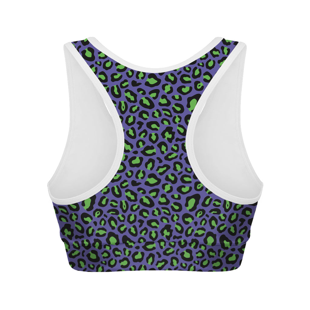 Purple And Green Leopard Pattern Print Women's Sports Bra