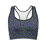 Purple And Green Leopard Pattern Print Women's Sports Bra