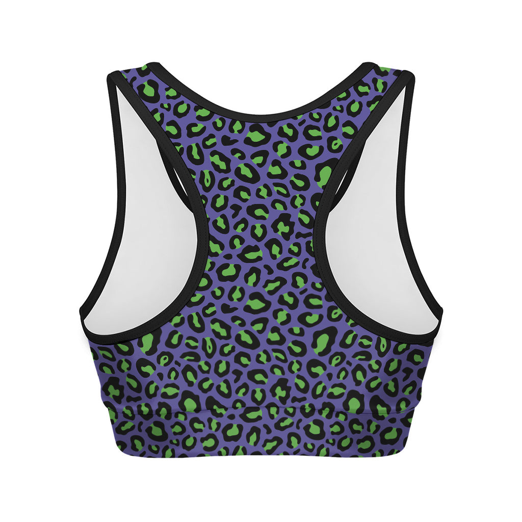 Purple And Green Leopard Pattern Print Women's Sports Bra