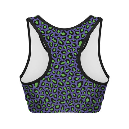 Purple And Green Leopard Pattern Print Women's Sports Bra