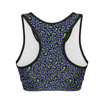 Purple And Green Leopard Pattern Print Women's Sports Bra