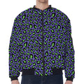 Purple And Green Leopard Pattern Print Zip Sleeve Bomber Jacket