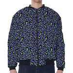 Purple And Green Leopard Pattern Print Zip Sleeve Bomber Jacket