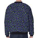 Purple And Green Leopard Pattern Print Zip Sleeve Bomber Jacket