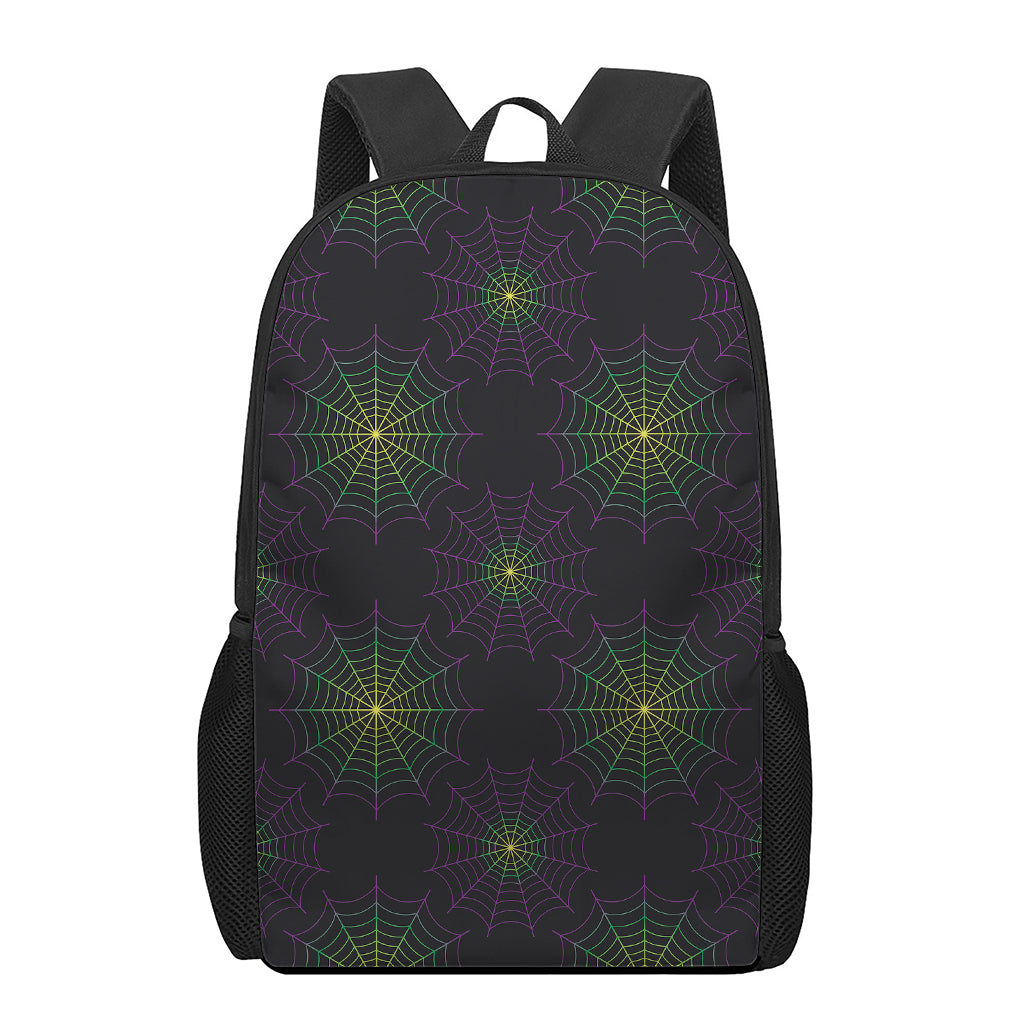 Purple And Green Spider Web Print 17 Inch Backpack