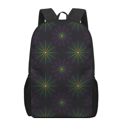 Purple And Green Spider Web Print 17 Inch Backpack