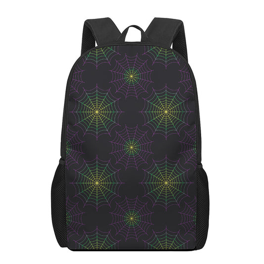 Purple And Green Spider Web Print 17 Inch Backpack