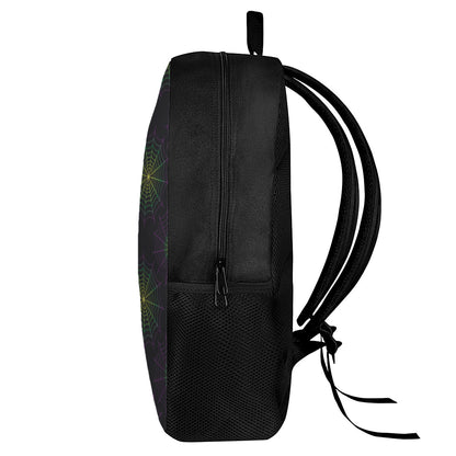 Purple And Green Spider Web Print 17 Inch Backpack
