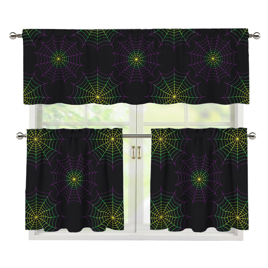 Purple And Green Spider Web Print 3 Piece Kitchen Curtains