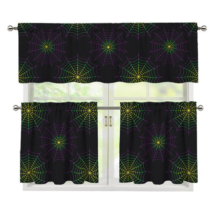 Purple And Green Spider Web Print 3 Piece Kitchen Curtains