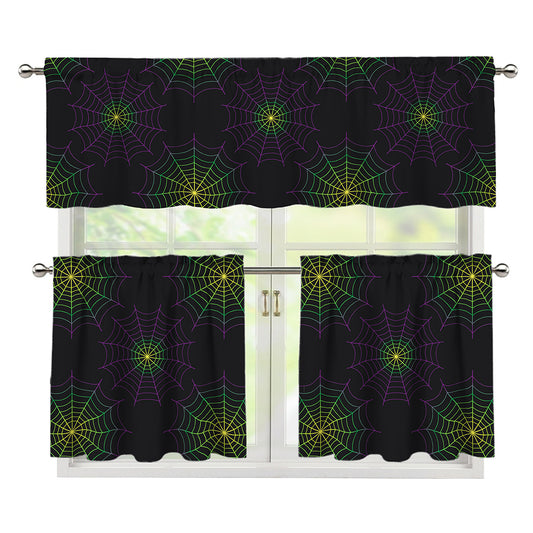 Purple And Green Spider Web Print 3 Piece Kitchen Curtains