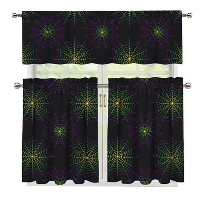 Purple And Green Spider Web Print 3 Piece Kitchen Curtains