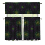 Purple And Green Spider Web Print 3 Piece Kitchen Curtains