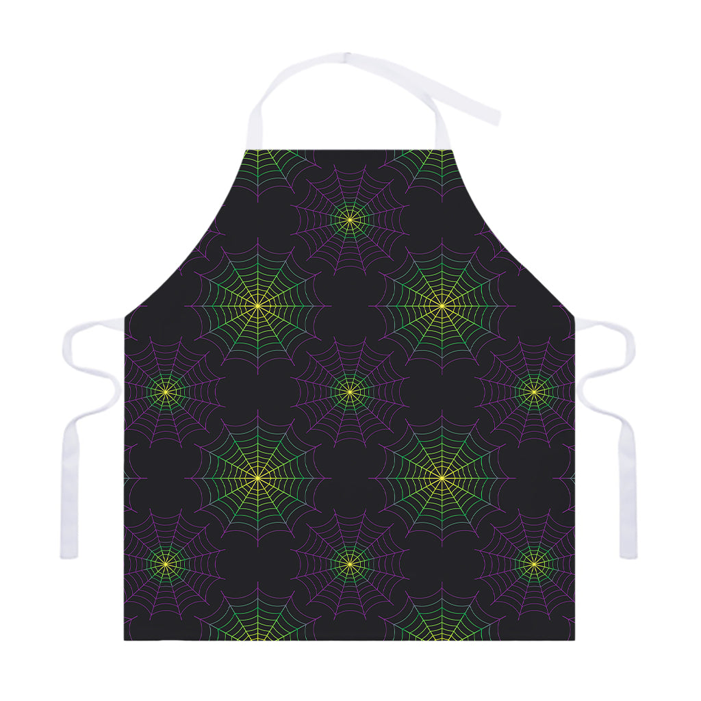 Purple And Green Spider Web Print Adjustable Apron