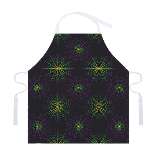 Purple And Green Spider Web Print Adjustable Apron