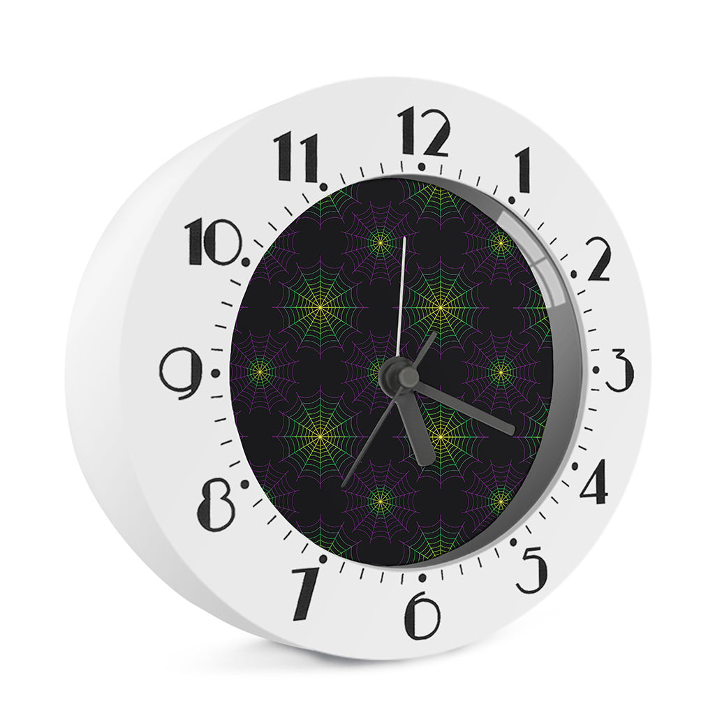 Purple And Green Spider Web Print Alarm Clock