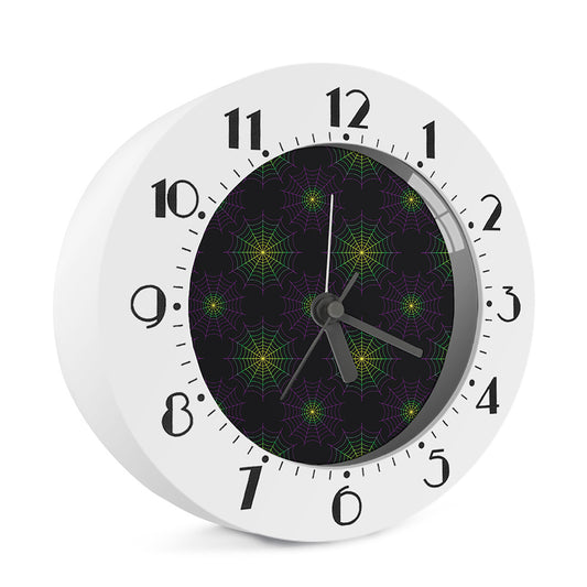 Purple And Green Spider Web Print Alarm Clock