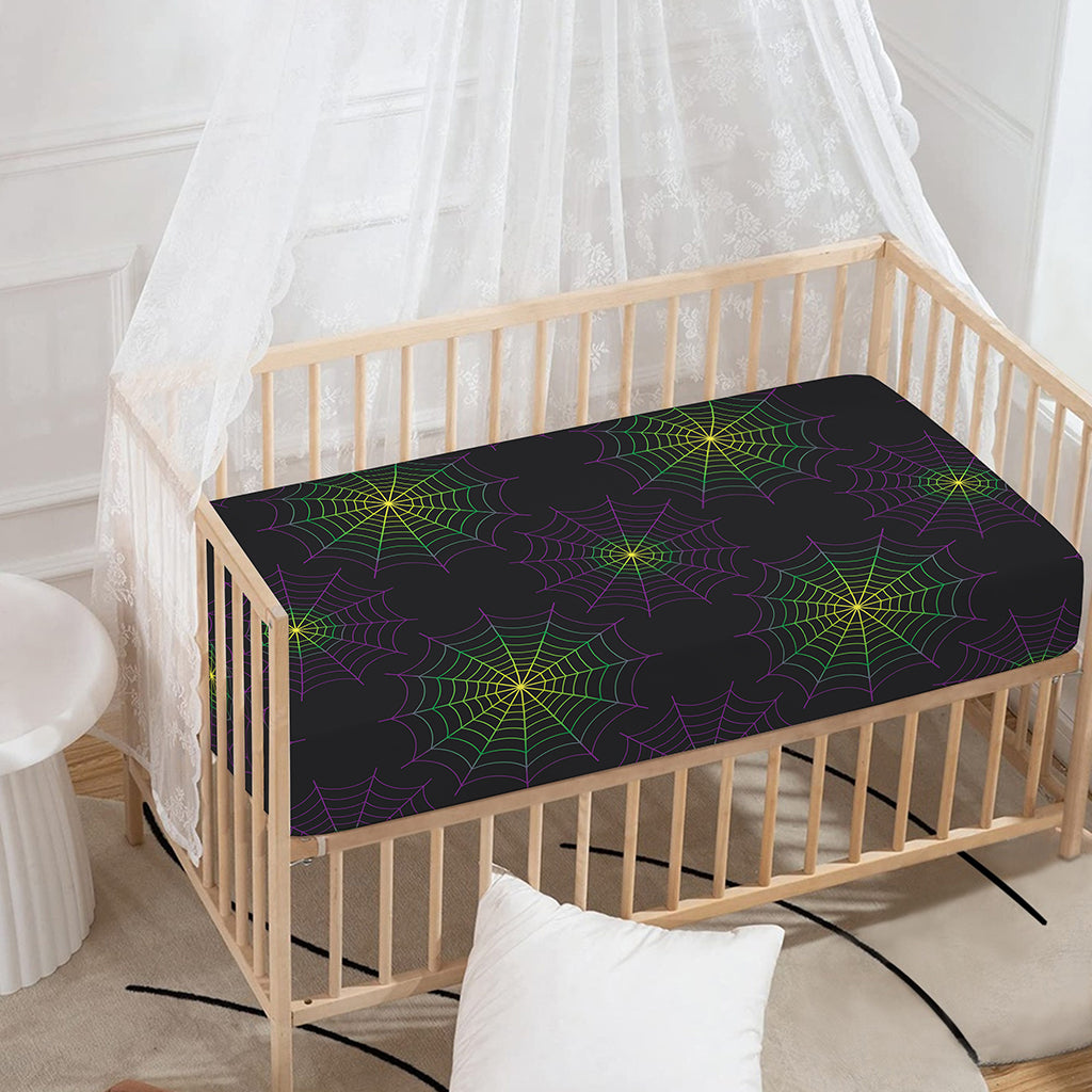 Purple And Green Spider Web Print Baby Crib Sheet