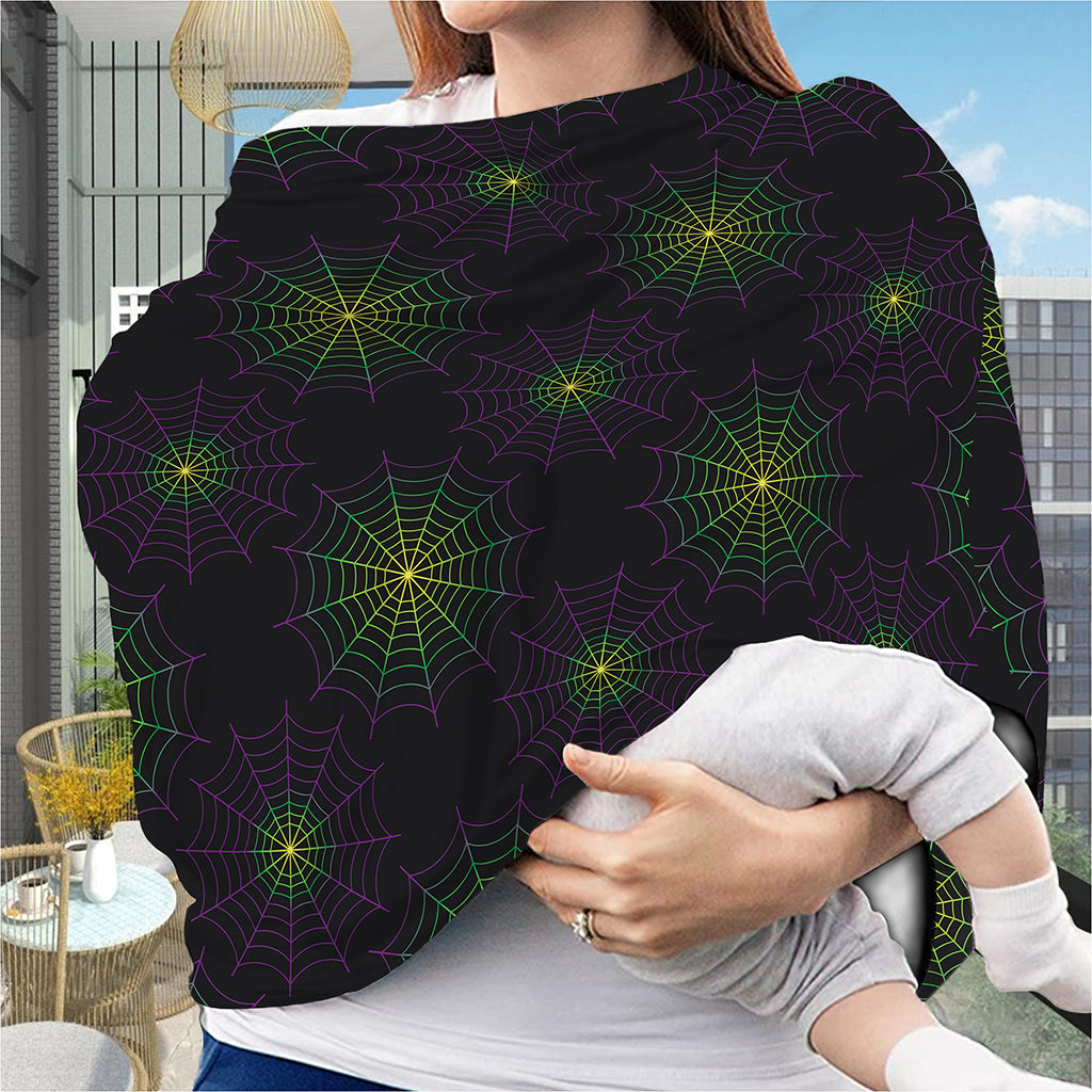 Purple And Green Spider Web Print Baby Seat Cover
