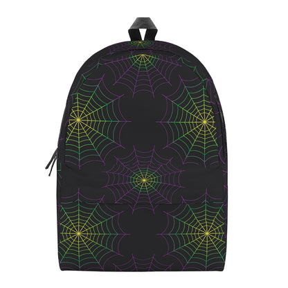 Purple And Green Spider Web Print Backpack