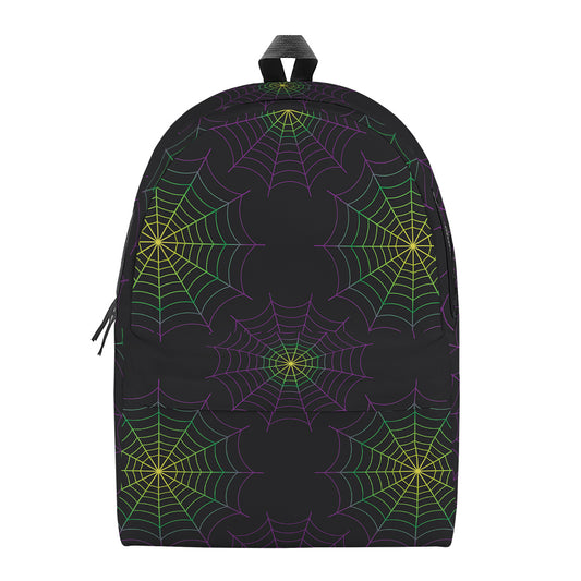 Purple And Green Spider Web Print Backpack