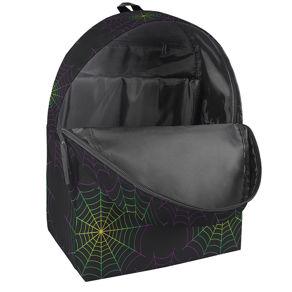 Purple And Green Spider Web Print Backpack