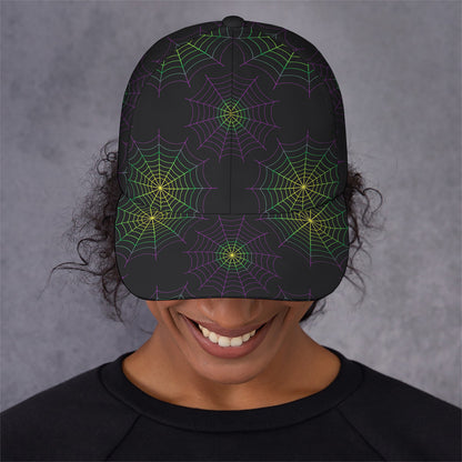 Purple And Green Spider Web Print Baseball Cap