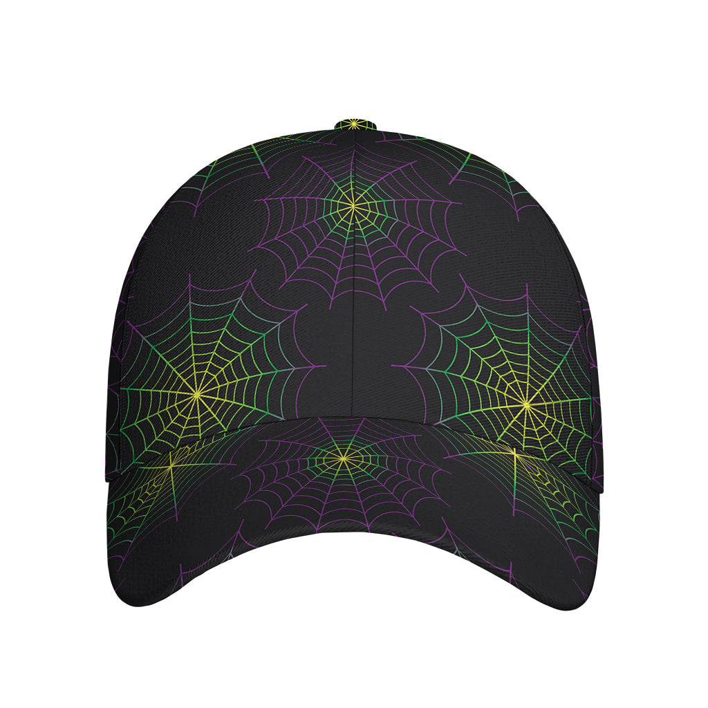 Purple And Green Spider Web Print Baseball Cap
