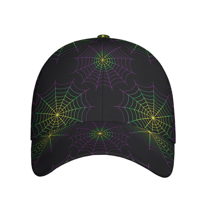 Purple And Green Spider Web Print Baseball Cap