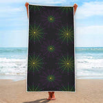 Purple And Green Spider Web Print Beach Towel