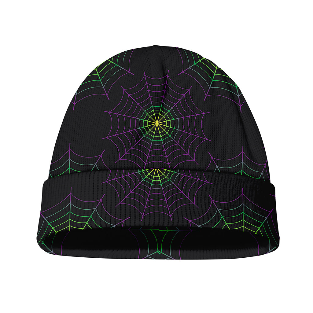 Purple And Green Spider Web Print Beanie