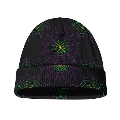 Purple And Green Spider Web Print Beanie