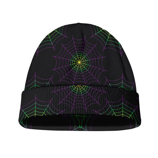 Purple And Green Spider Web Print Beanie