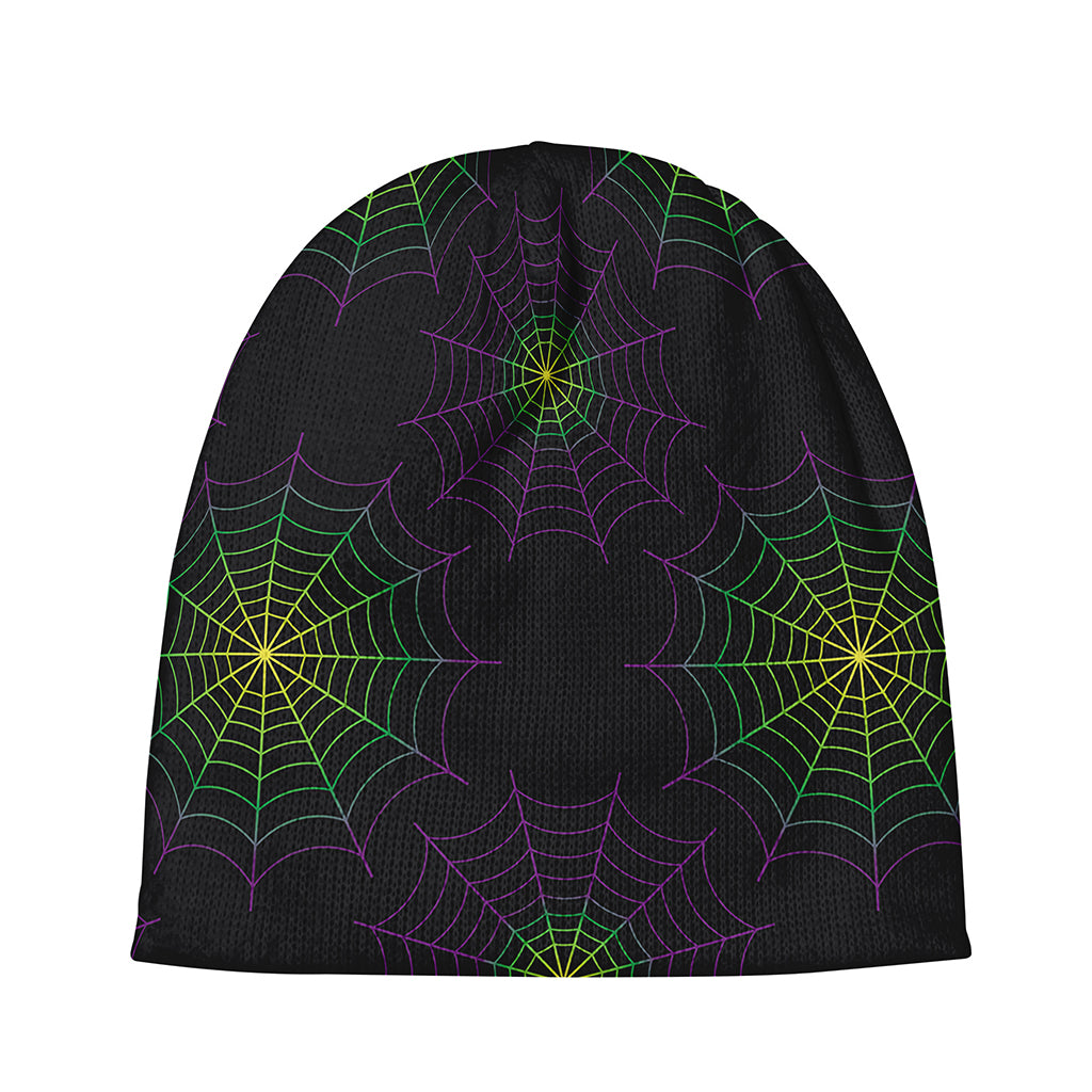 Purple And Green Spider Web Print Beanie