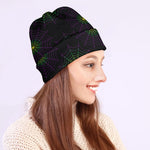 Purple And Green Spider Web Print Beanie