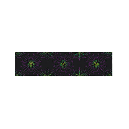 Purple And Green Spider Web Print Bed Runner
