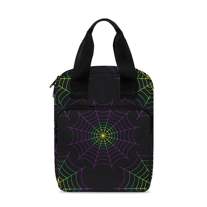 Purple And Green Spider Web Print Bible Tote Bag