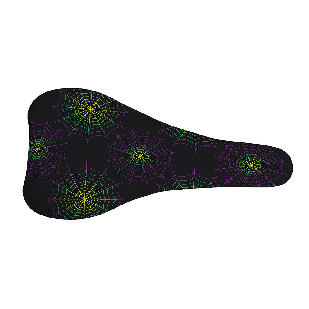 Purple And Green Spider Web Print Bicycle Seat Cover