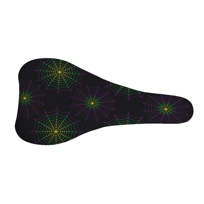Purple And Green Spider Web Print Bicycle Seat Cover