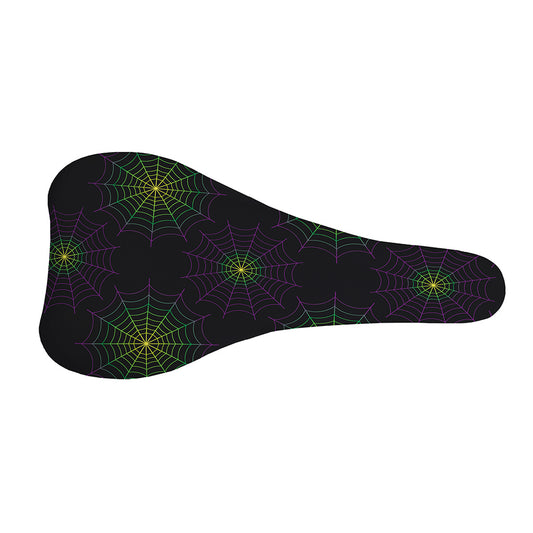 Purple And Green Spider Web Print Bicycle Seat Cover