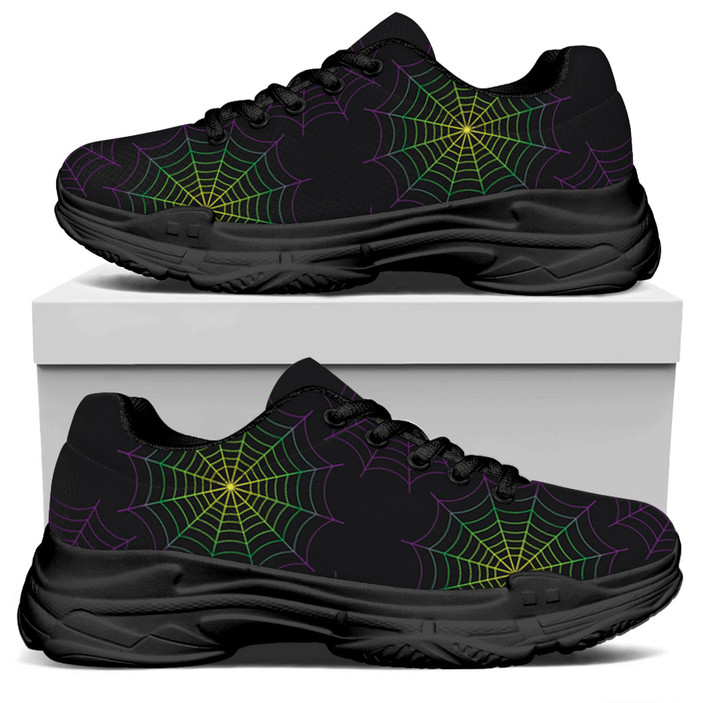 Purple And Green Spider Web Print Black Chunky Shoes