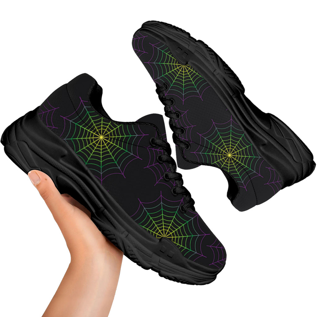 Purple And Green Spider Web Print Black Chunky Shoes