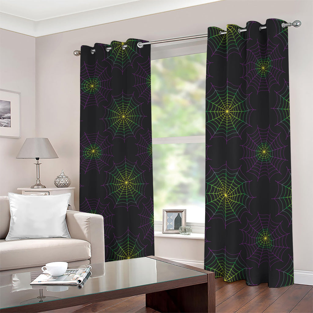 Purple And Green Spider Web Print Blackout Grommet Curtains