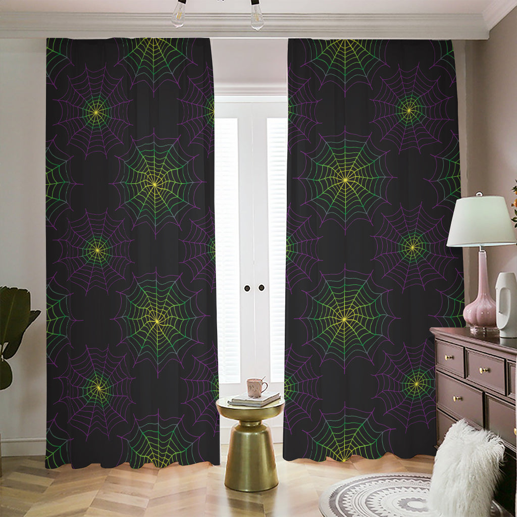 Purple And Green Spider Web Print Blackout Pencil Pleat Curtains