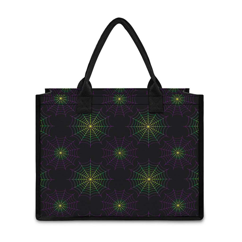 Purple And Green Spider Web Print Canvas Tote Bag