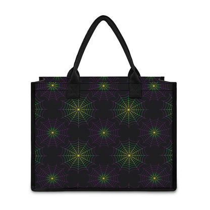 Purple And Green Spider Web Print Canvas Tote Bag