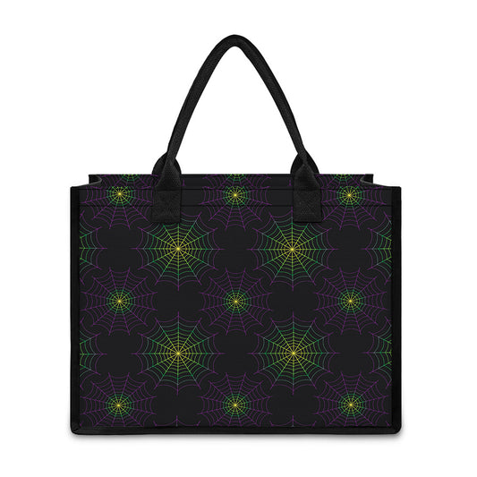 Purple And Green Spider Web Print Canvas Tote Bag