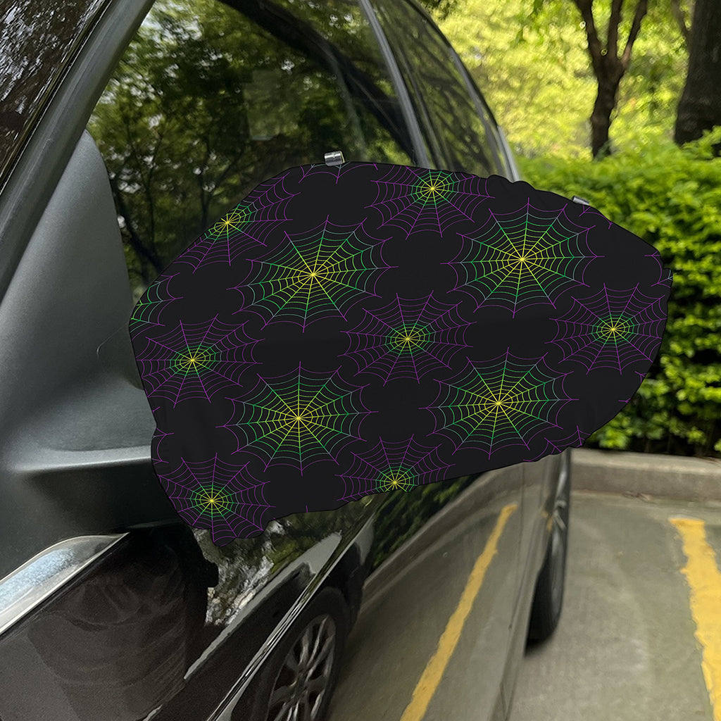 Purple And Green Spider Web Print Car Side Mirror Covers