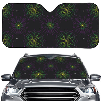 Purple And Green Spider Web Print Car Windshield Sun Shade